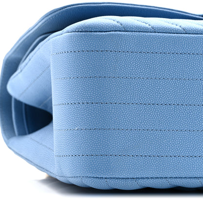 Chanel Caviar Flat Chevron Quilted Jumbo Double Flap Blue 9 of 10