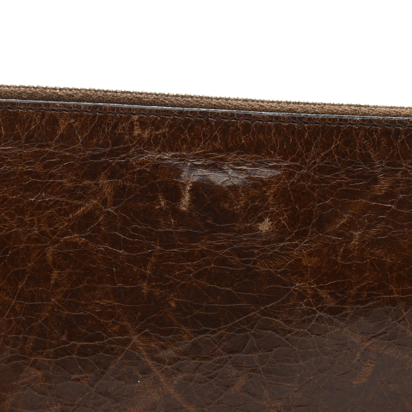 Aged Calfskin Studded Zip Clutch Brown