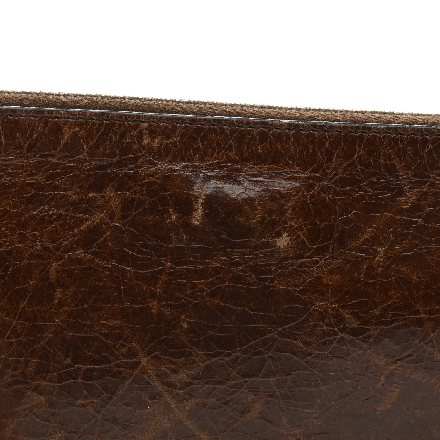 Prada Aged Calfskin Studded Zip Clutch Brown 8 of 11