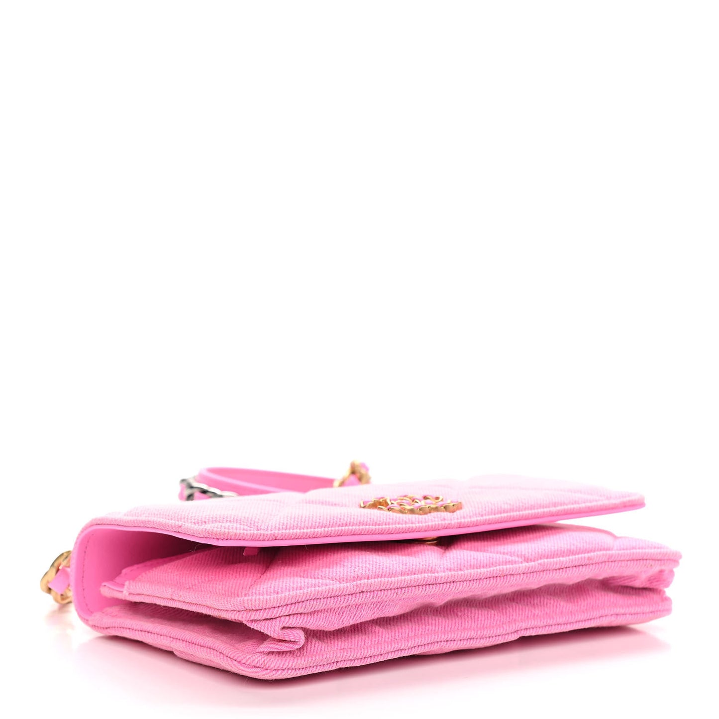Denim Quilted Chanel 19 Wallet On Chain WOC Neon Pink