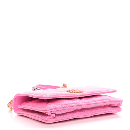 Chanel Denim Quilted Chanel 19 Wallet On Chain WOC Neon Pink 4 of 14