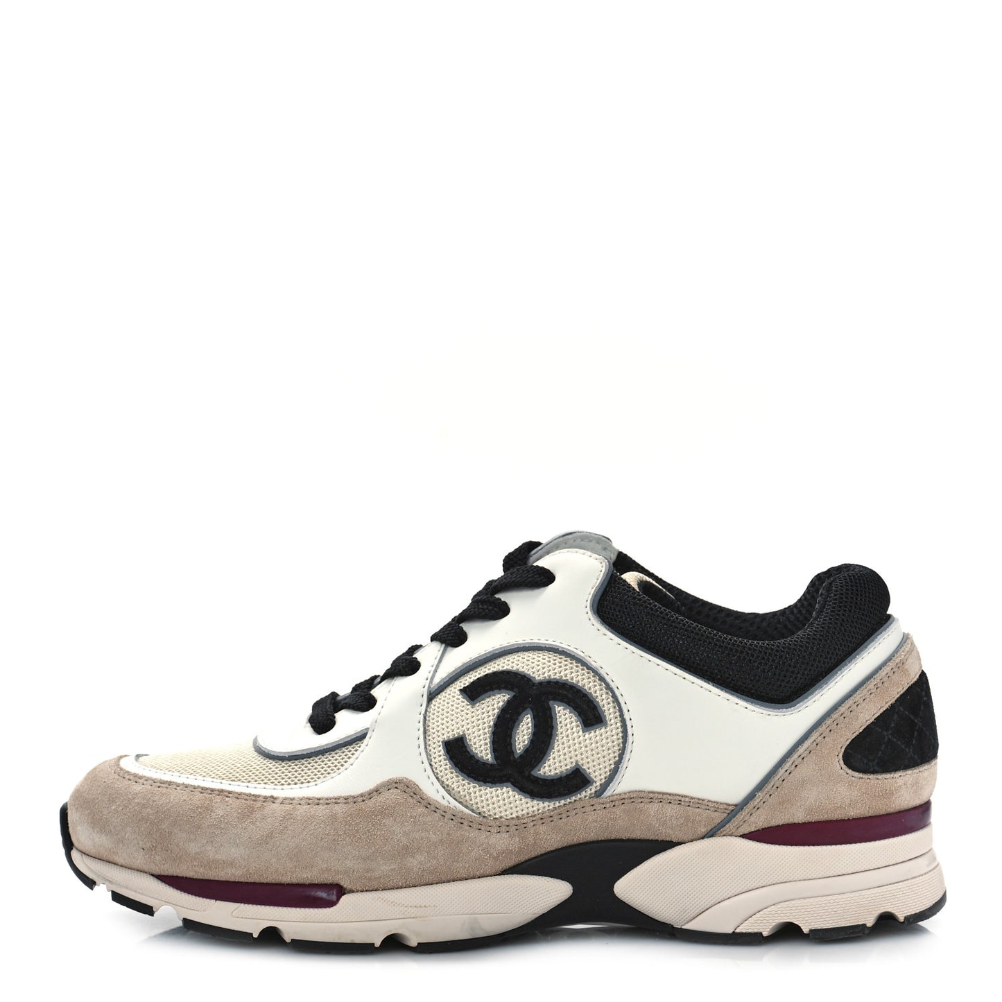 Mesh Suede Calfskin Womens CC Sneakers 40 White Ivory Dark Beige