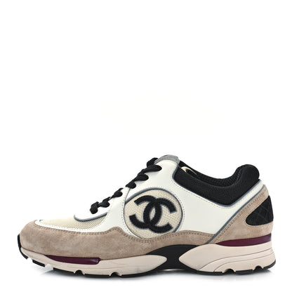Chanel Mesh Suede Calfskin Womens CC Sneakers 40 White Ivory Dark Beige 1 of 8