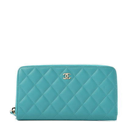 Chanel Lambskin Quilted Large Gusset Zip Around Wallet Turquoise 1 of 7