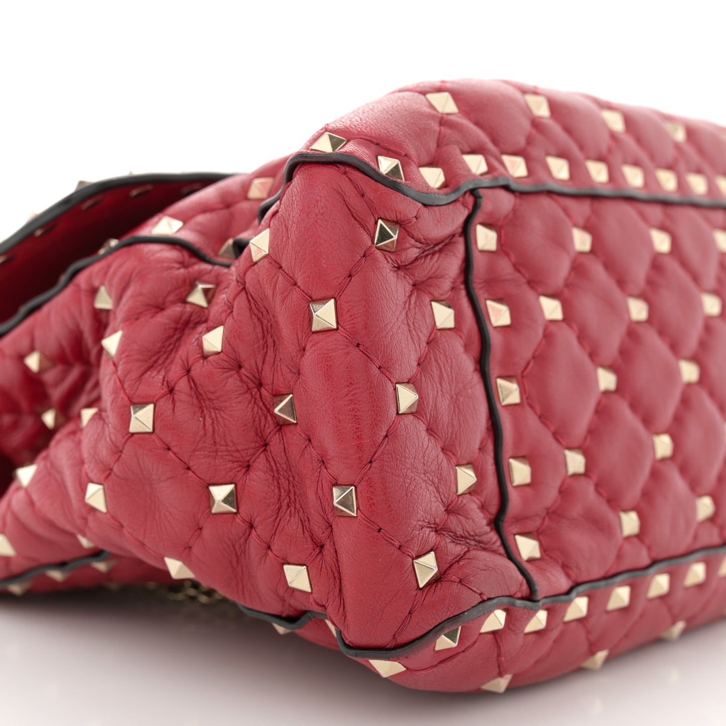 Nappa Large Rockstud Spike Shoulder Bag Rubino