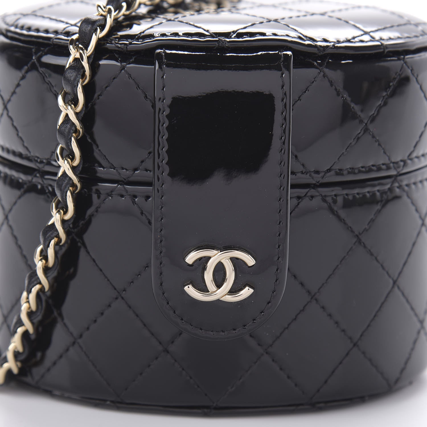 Chanel Patent Quilted Round Small Vanity With Chain Black 8 of 12