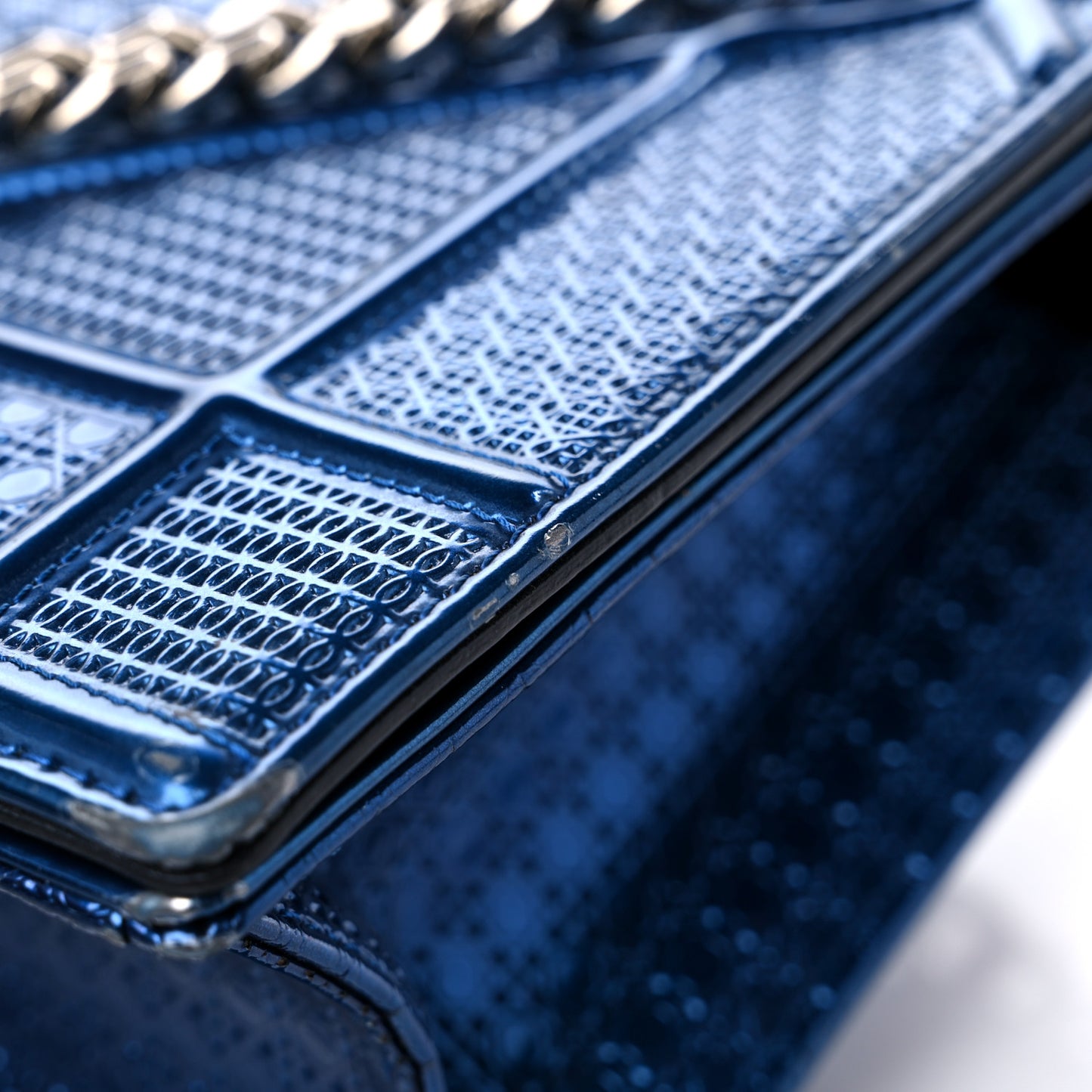 Metallic Patent Micro-Cannage Medium Diorama Flap Bag Blue