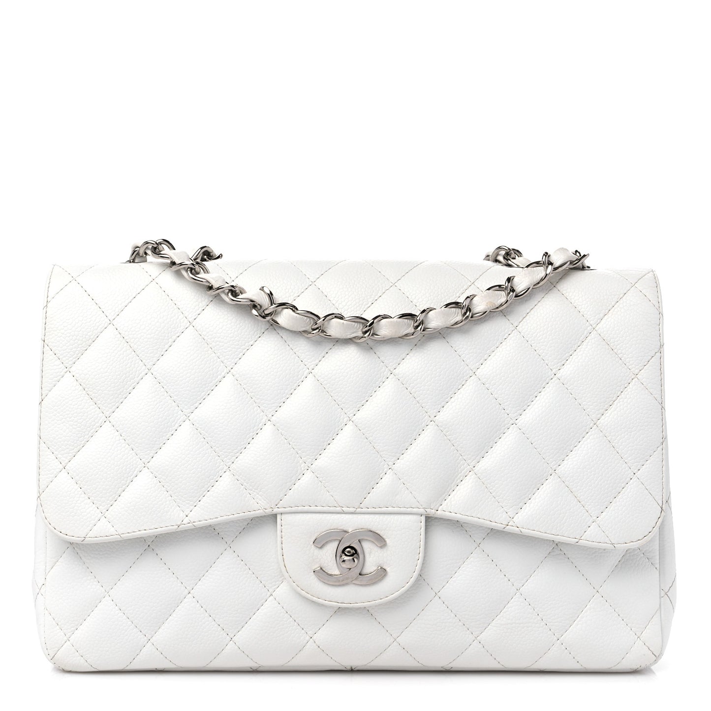 Caviar Quilted Jumbo Single Flap White