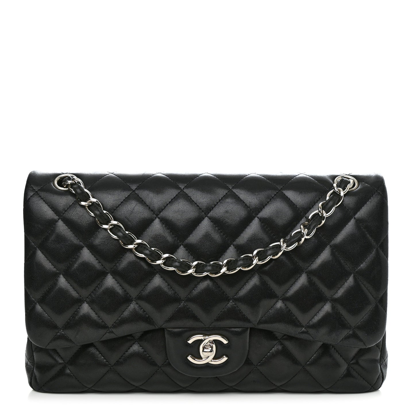 Lambskin Quilted Jumbo Double Flap Black