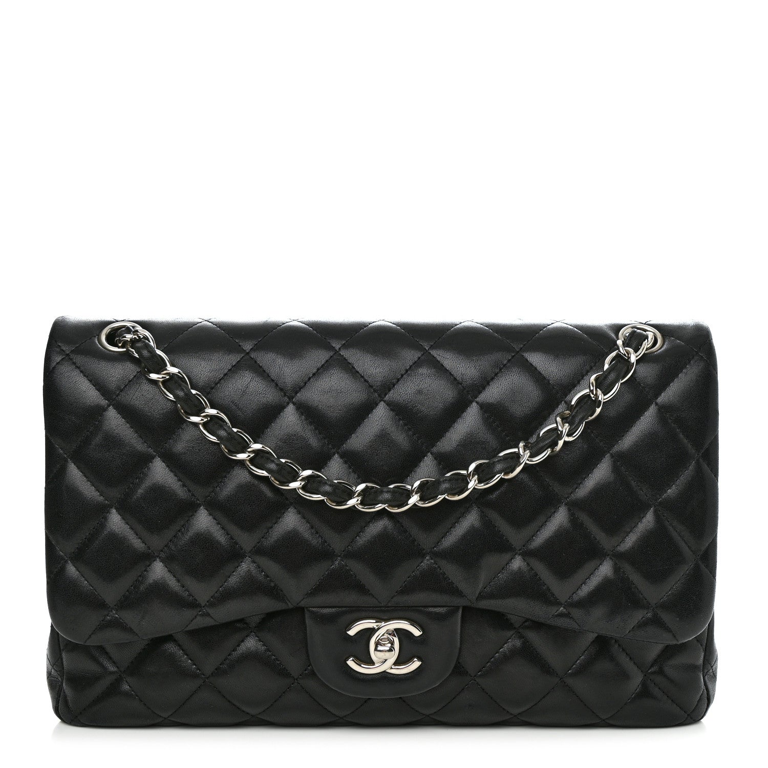 Chanel Lambskin Quilted Jumbo Double Flap Black 1 of 14