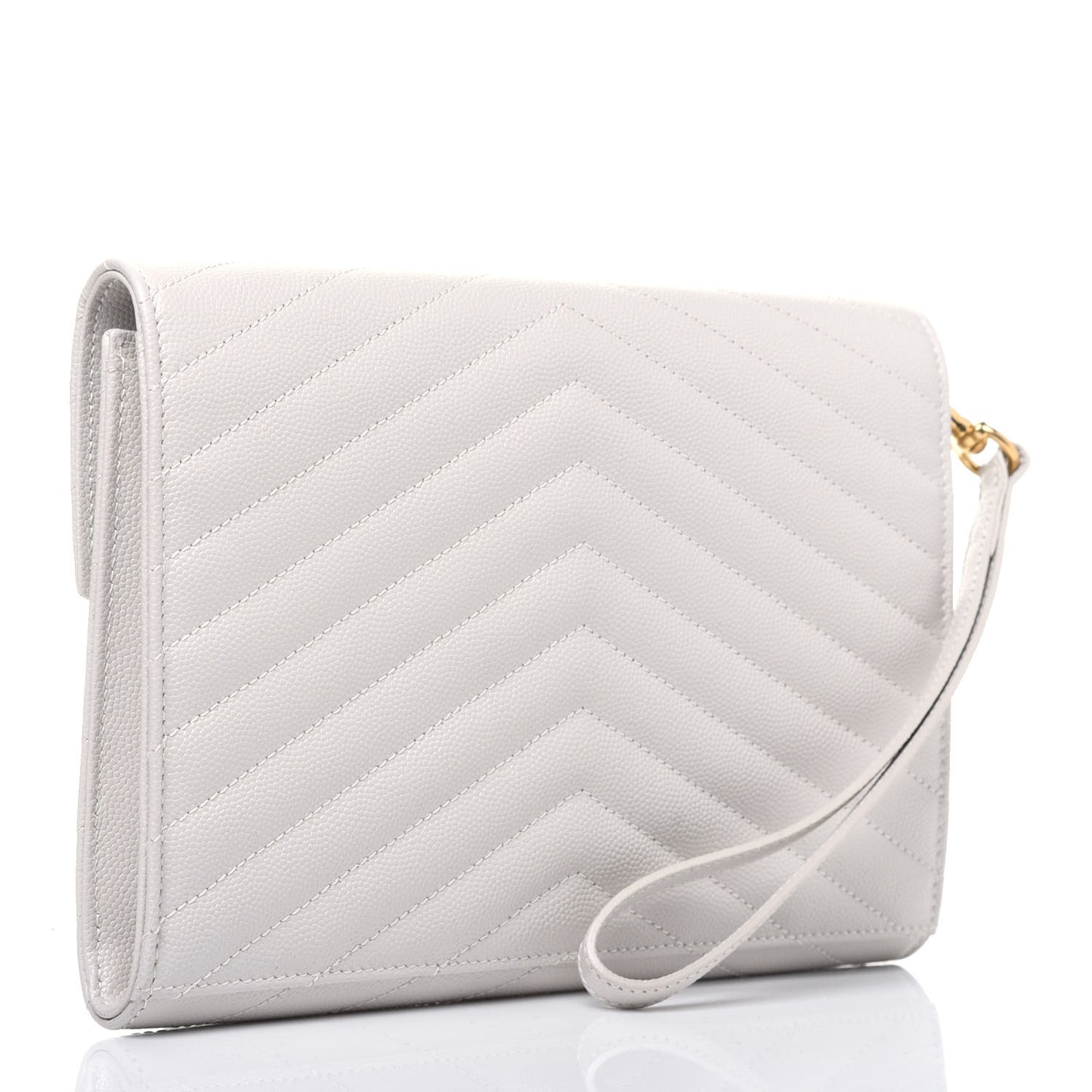 Grain De Poudre Matelasse Chevron Monogram Envelope Clutch Blanc Vintage