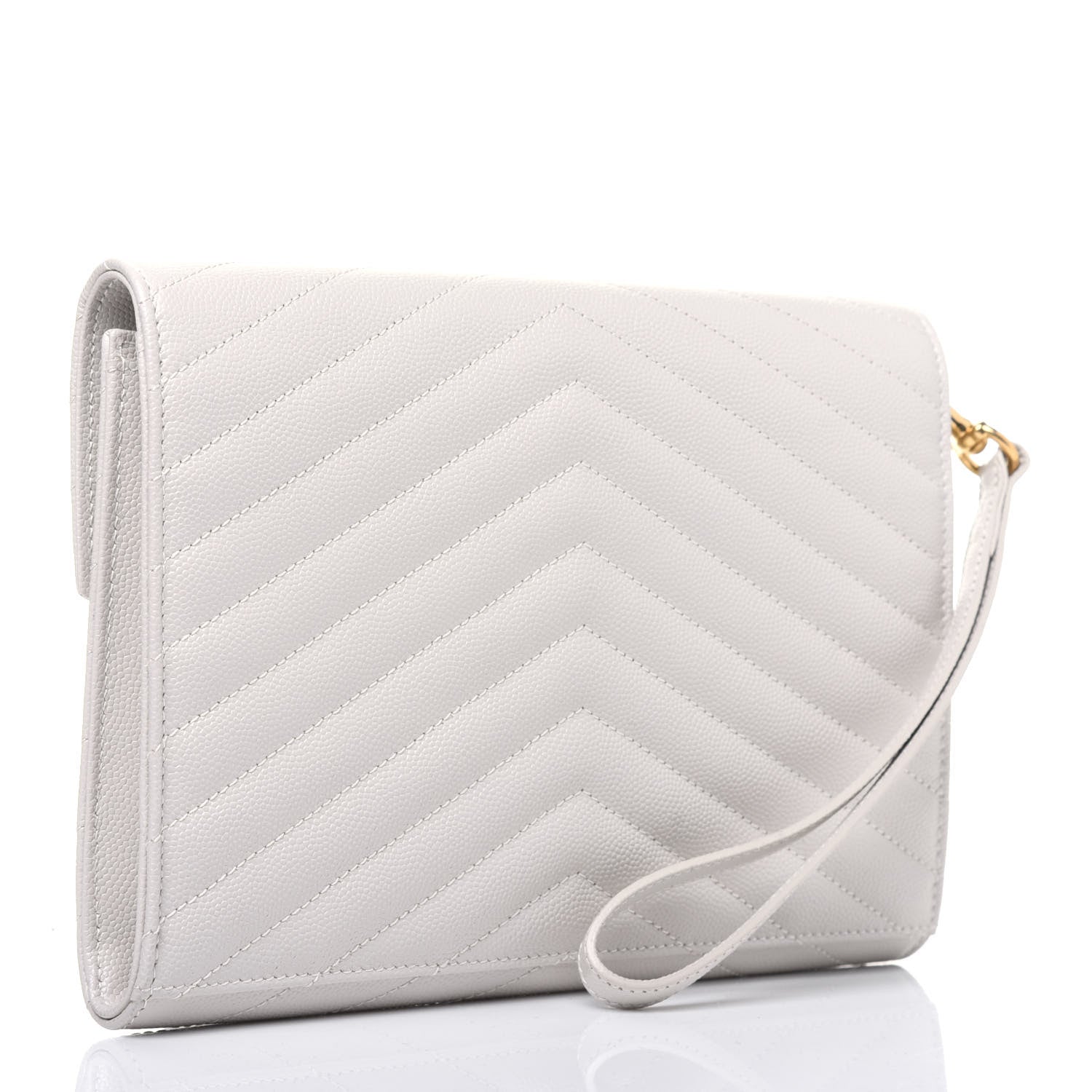 Saint Laurent Grain De Poudre Matelasse Chevron Monogram Envelope Clutch Blanc Vintage 3 of 12