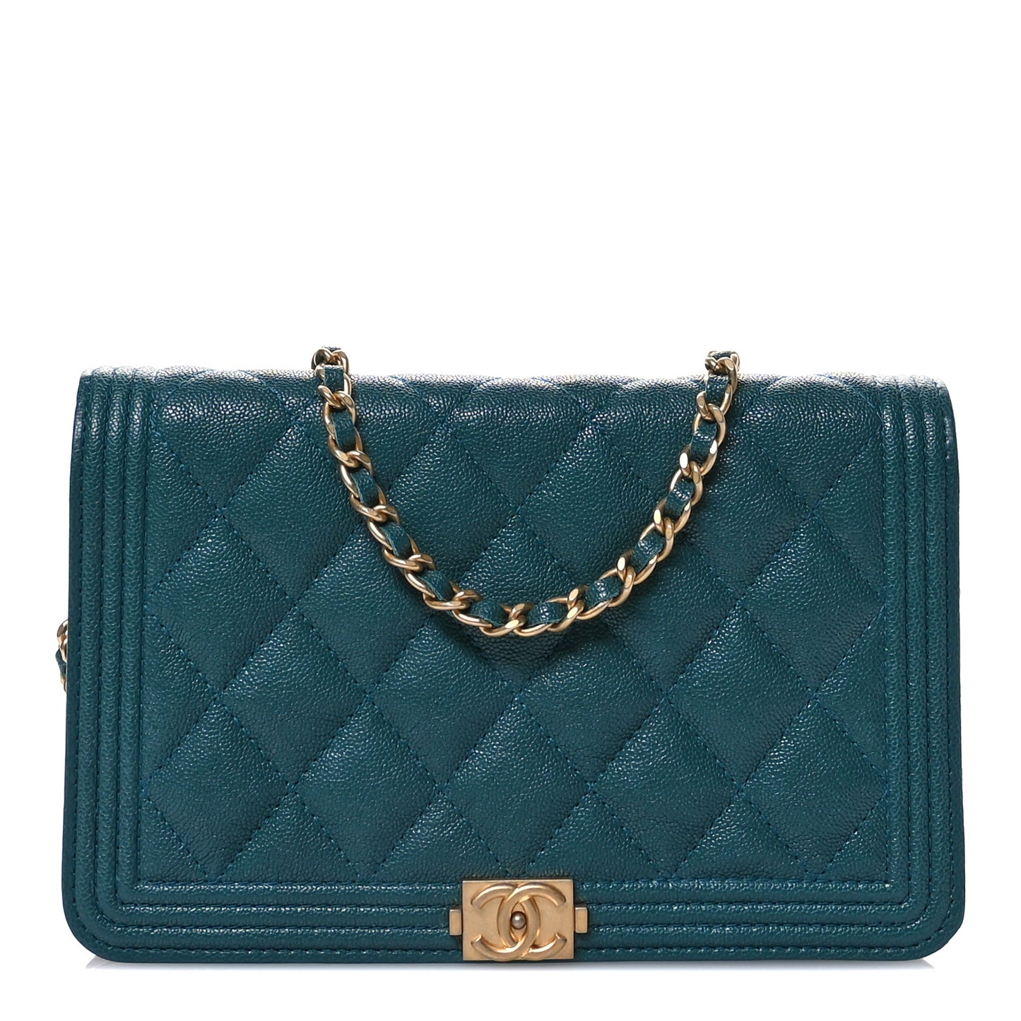 Caviar Quilted Boy Wallet On Chain WOC Teal
