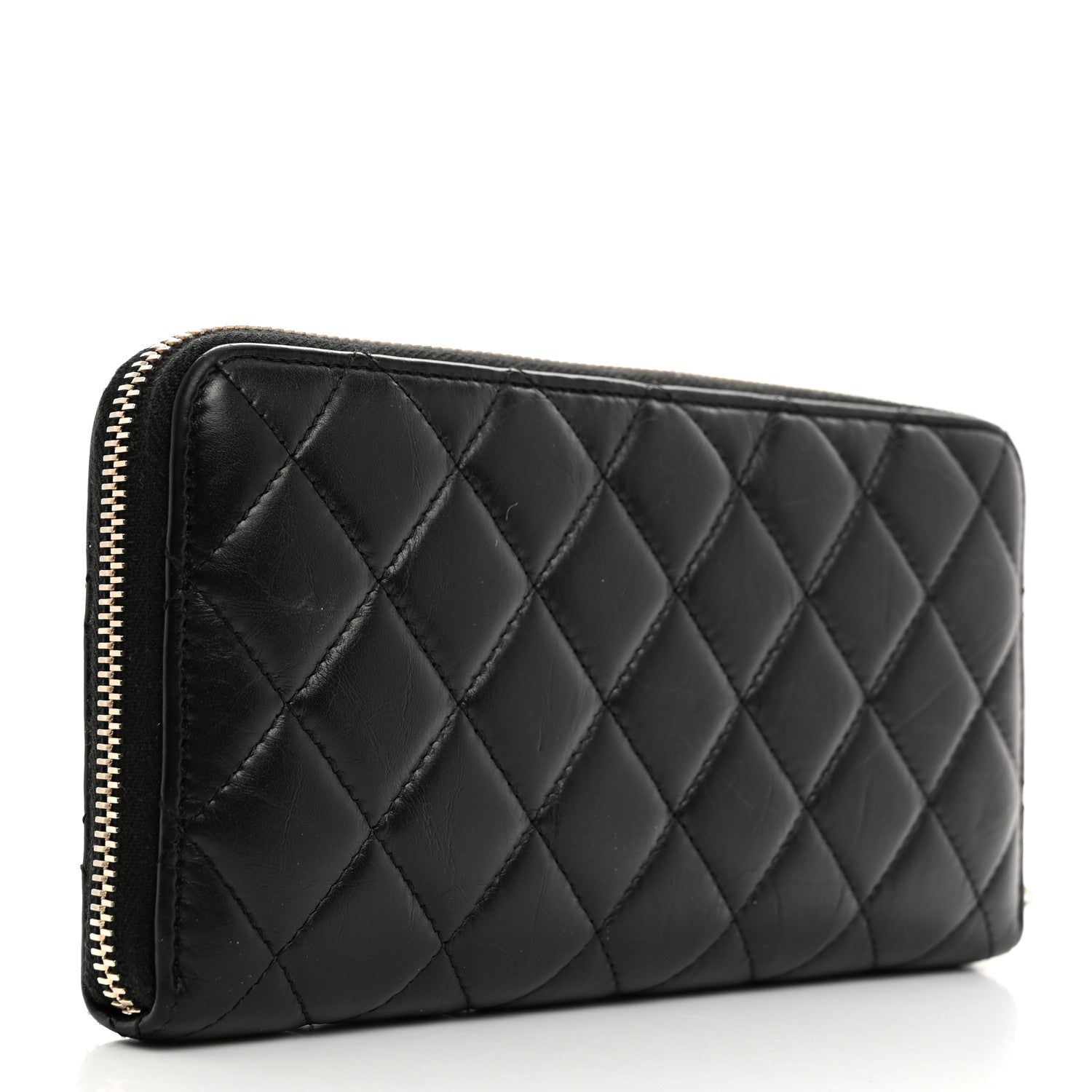 Chanel Aged Calfskin Quilted Lucky Charms 2.55 Reissue Zip Around Wallet Black 3 of 8