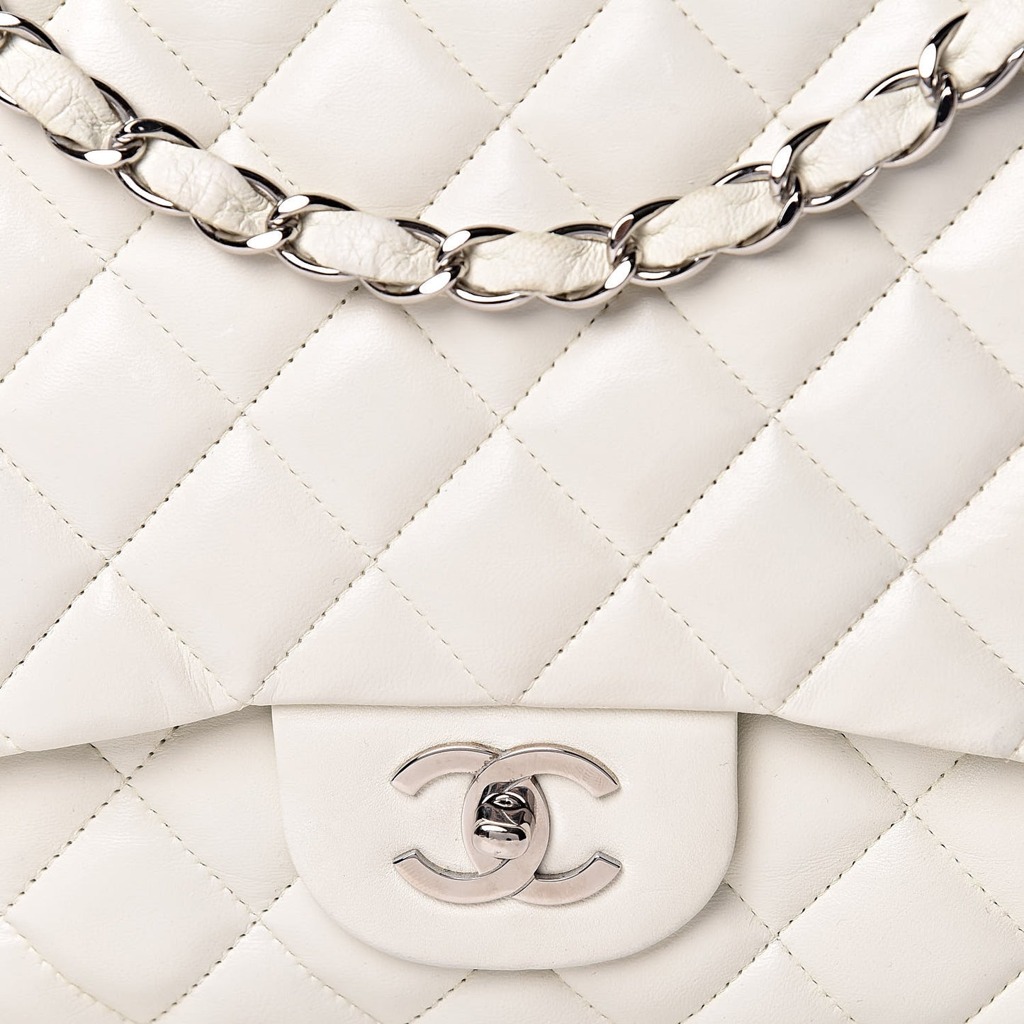 Lambskin Quilted Jumbo Single Flap White