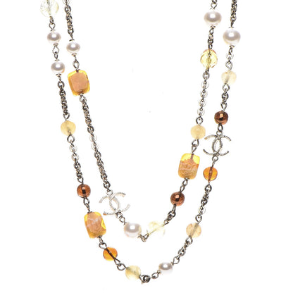 Chanel Pearl Beaded CC Long Necklace Brown Gold 1 of 6