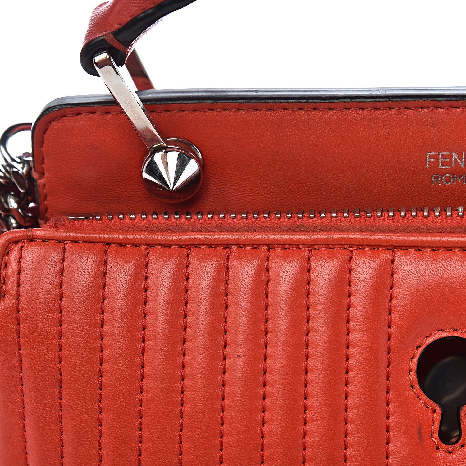 Fendi Shiny Nappa Trapuntata Small DotCom Click Top Handle Chain Satchel Papavero 11 of 28