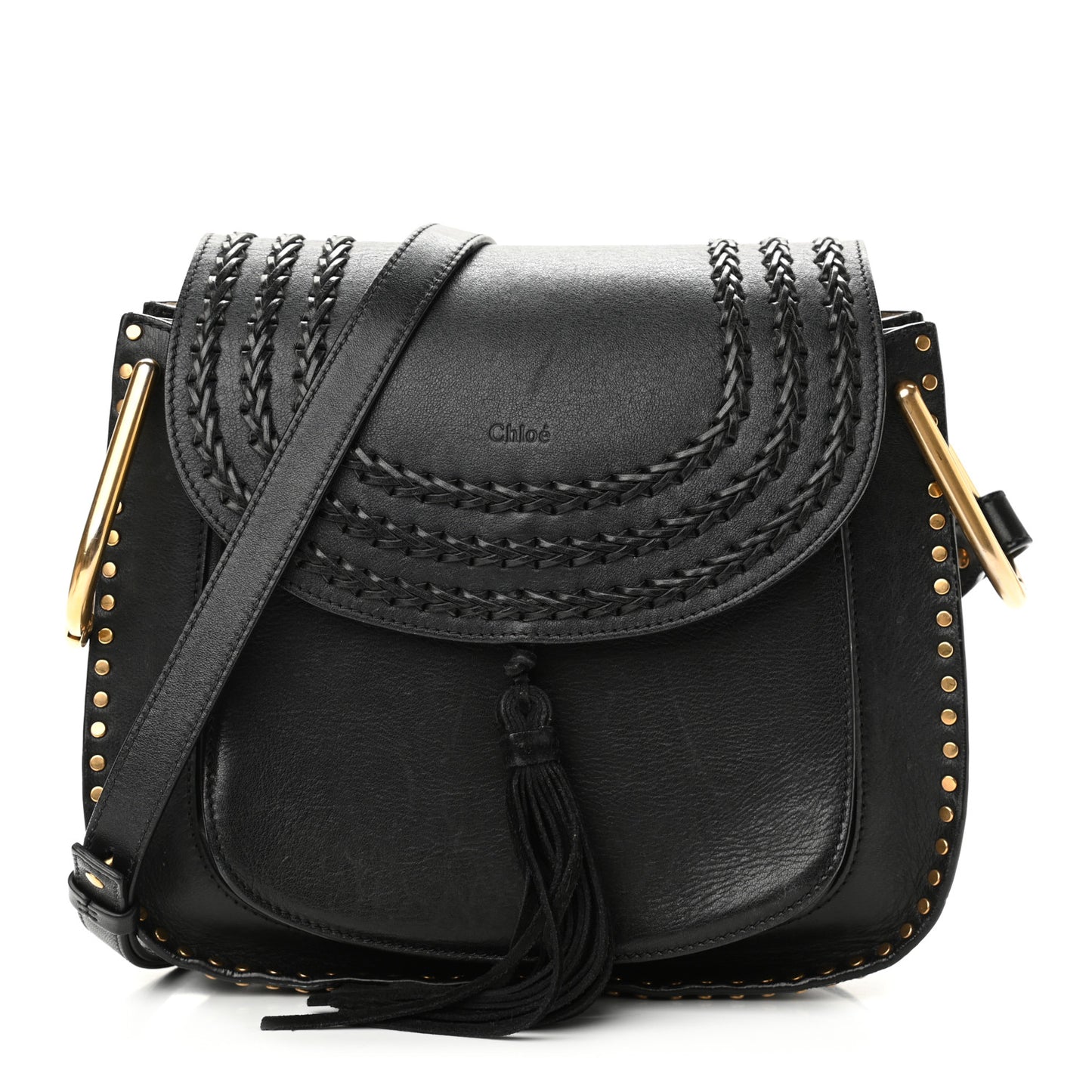 Calfskin Braided Medium Hudson Shoulder Bag Black