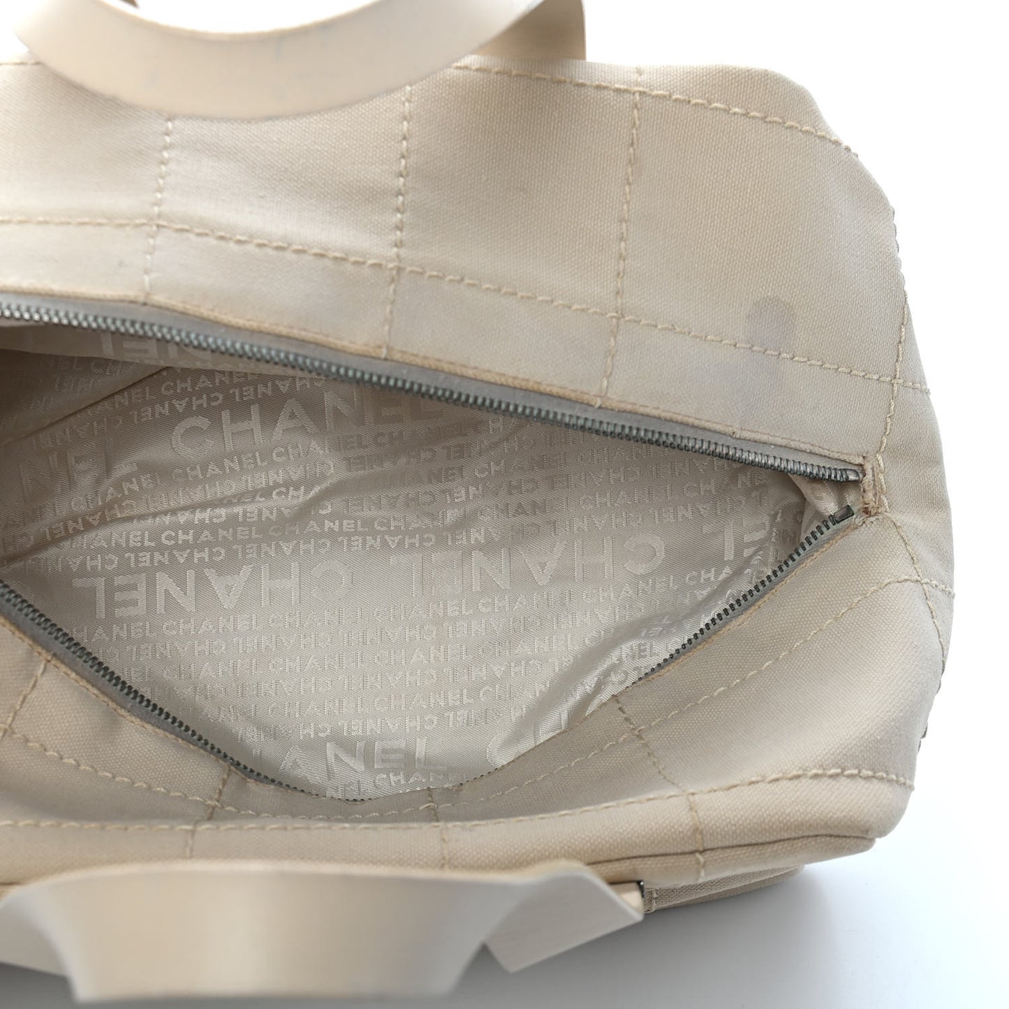 Canvas Square Stitched CC Tote Bag Beige