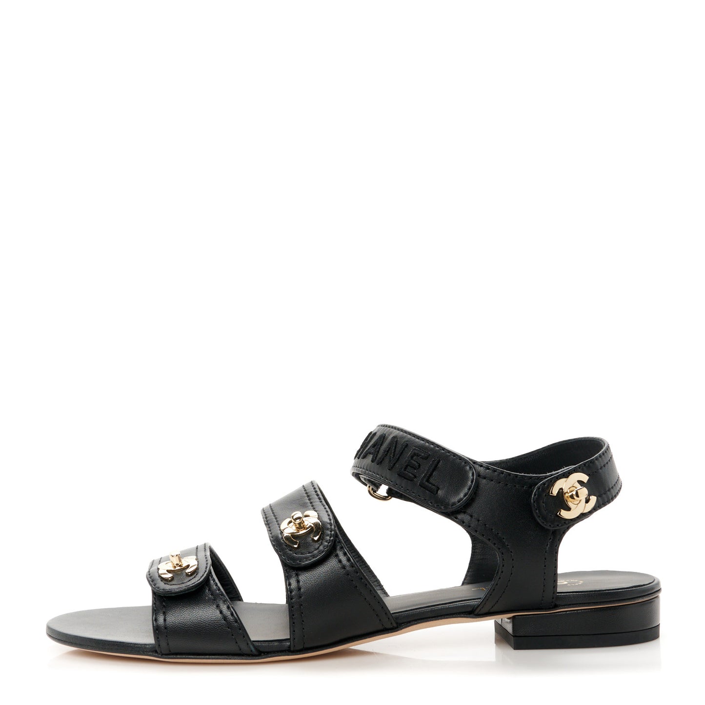 Lambskin Logo CC Turnlock Sandals 39.5 Black