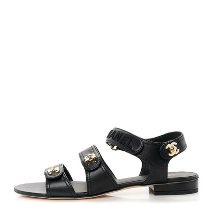 Chanel Lambskin Logo CC Turnlock Sandals 39.5 Black 1 of 11
