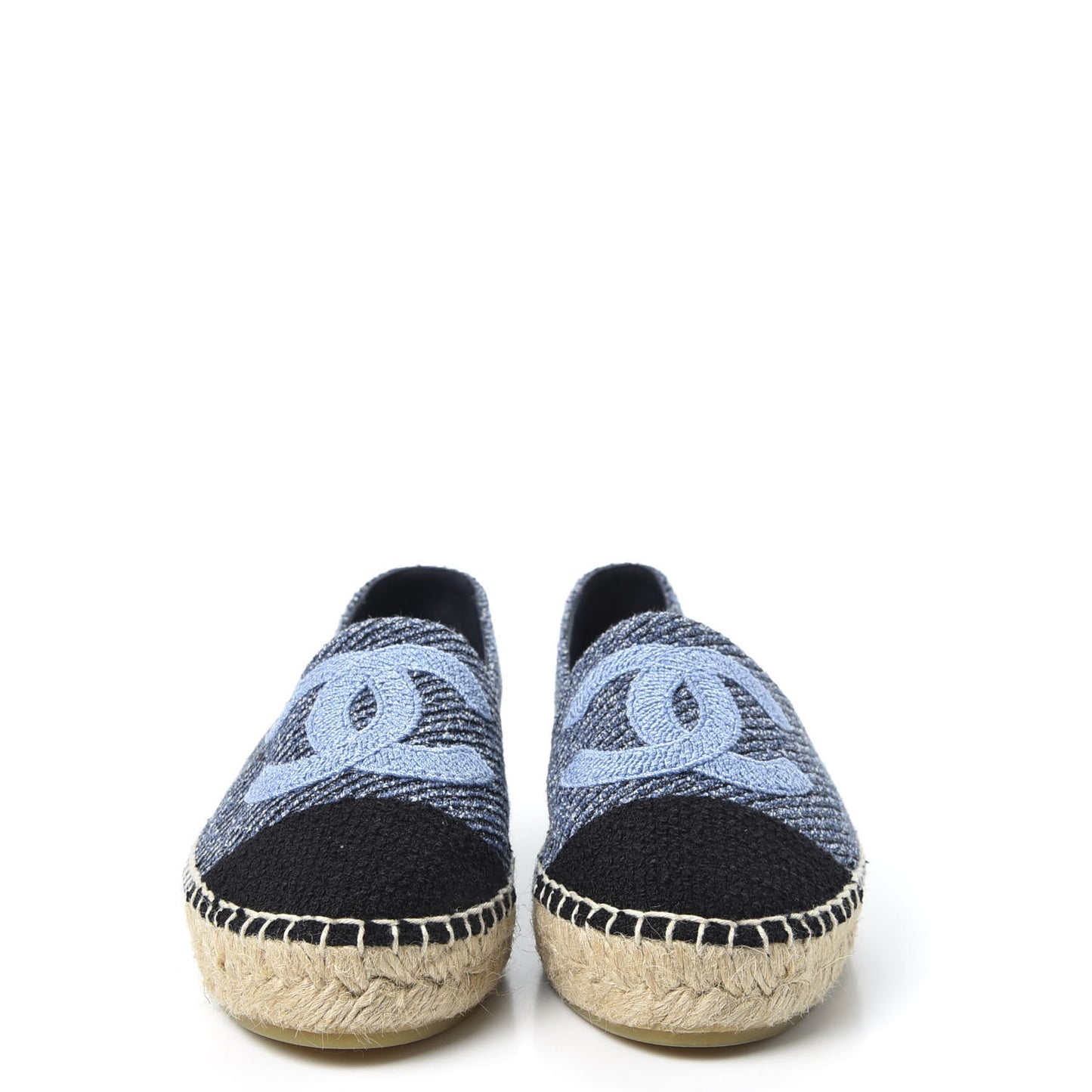 Cotton Tweed CC Espadrilles 36 Blue Ecru Black