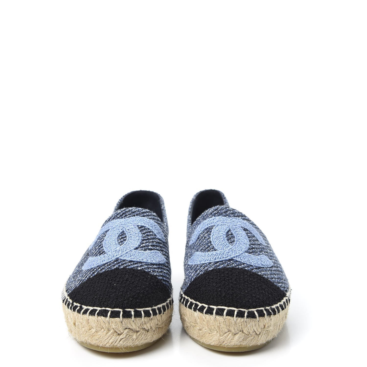 Chanel Cotton Tweed CC Espadrilles 36 Blue Ecru Black 2 of 11