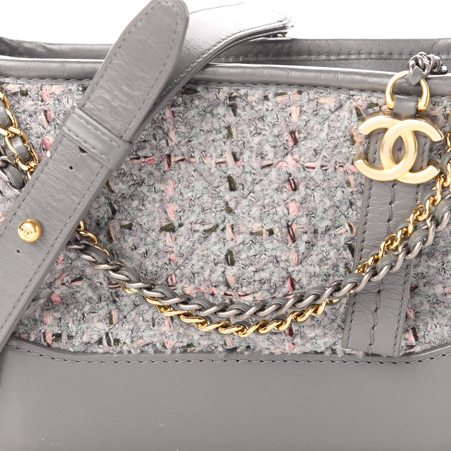 Tweed Calfskin Quilted Small Gabrielle Hobo Grey