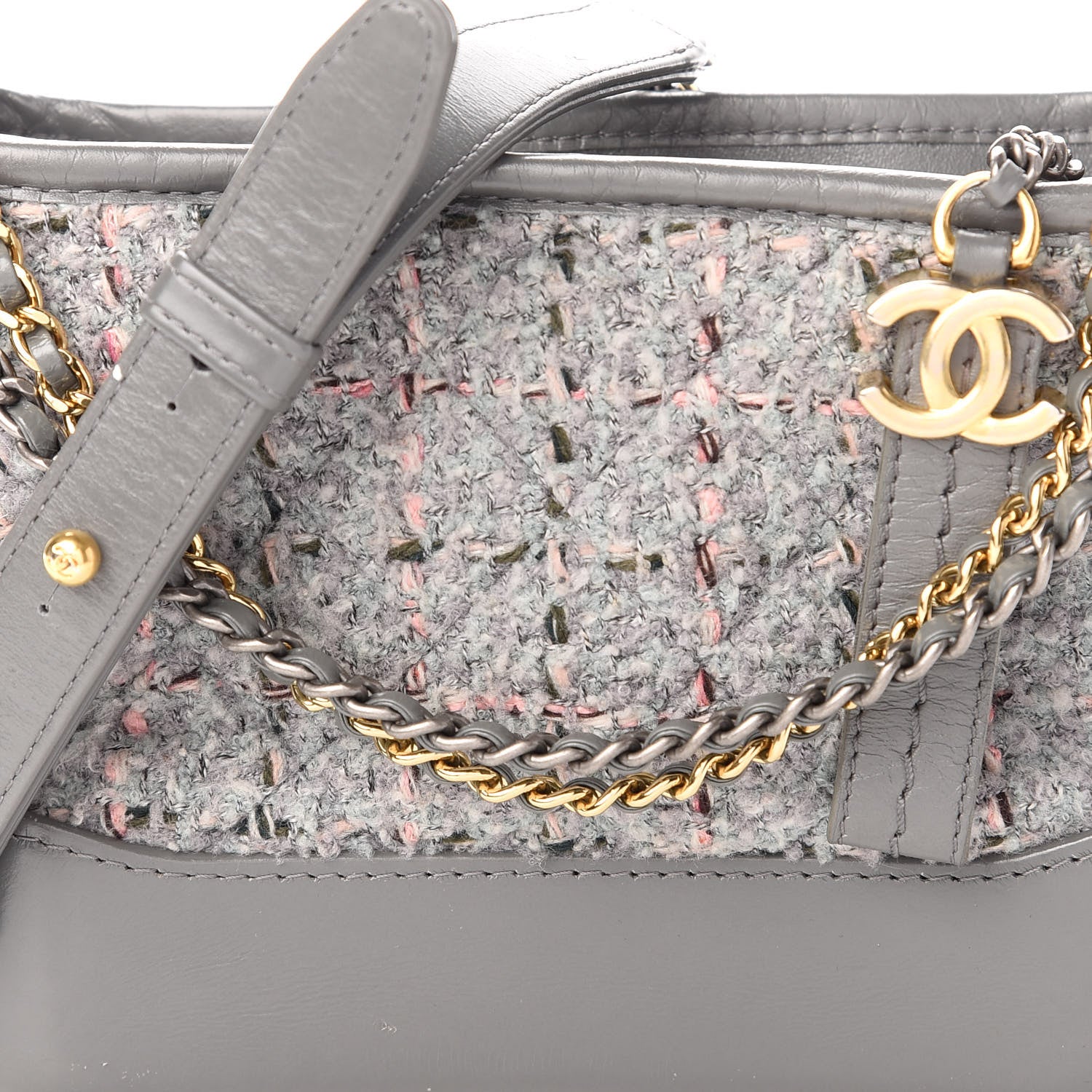 Chanel Tweed Calfskin Quilted Small Gabrielle Hobo Grey 9 of 11