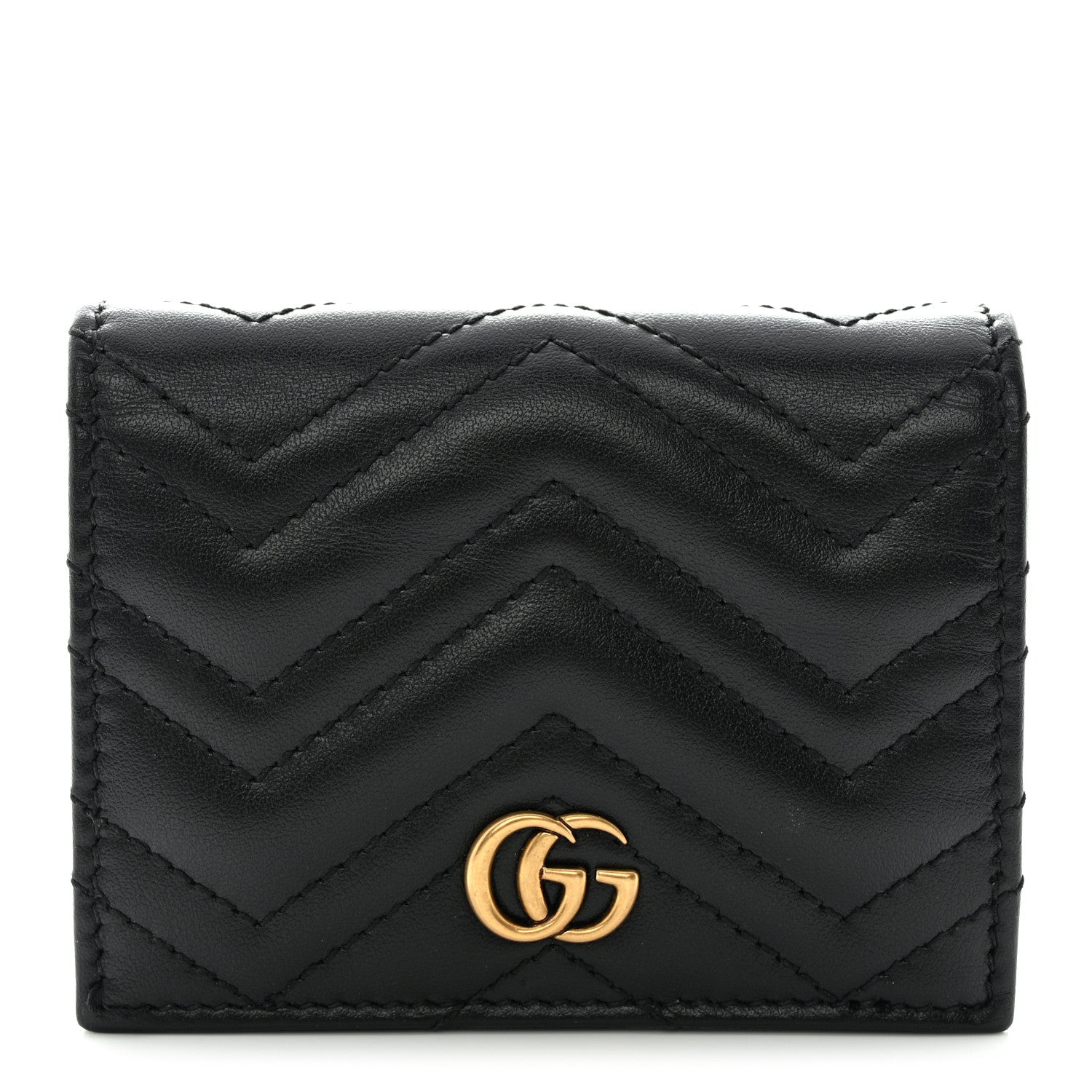 Gucci Calfskin Matelasse GG Marmont Card Case Black 1 of 9
