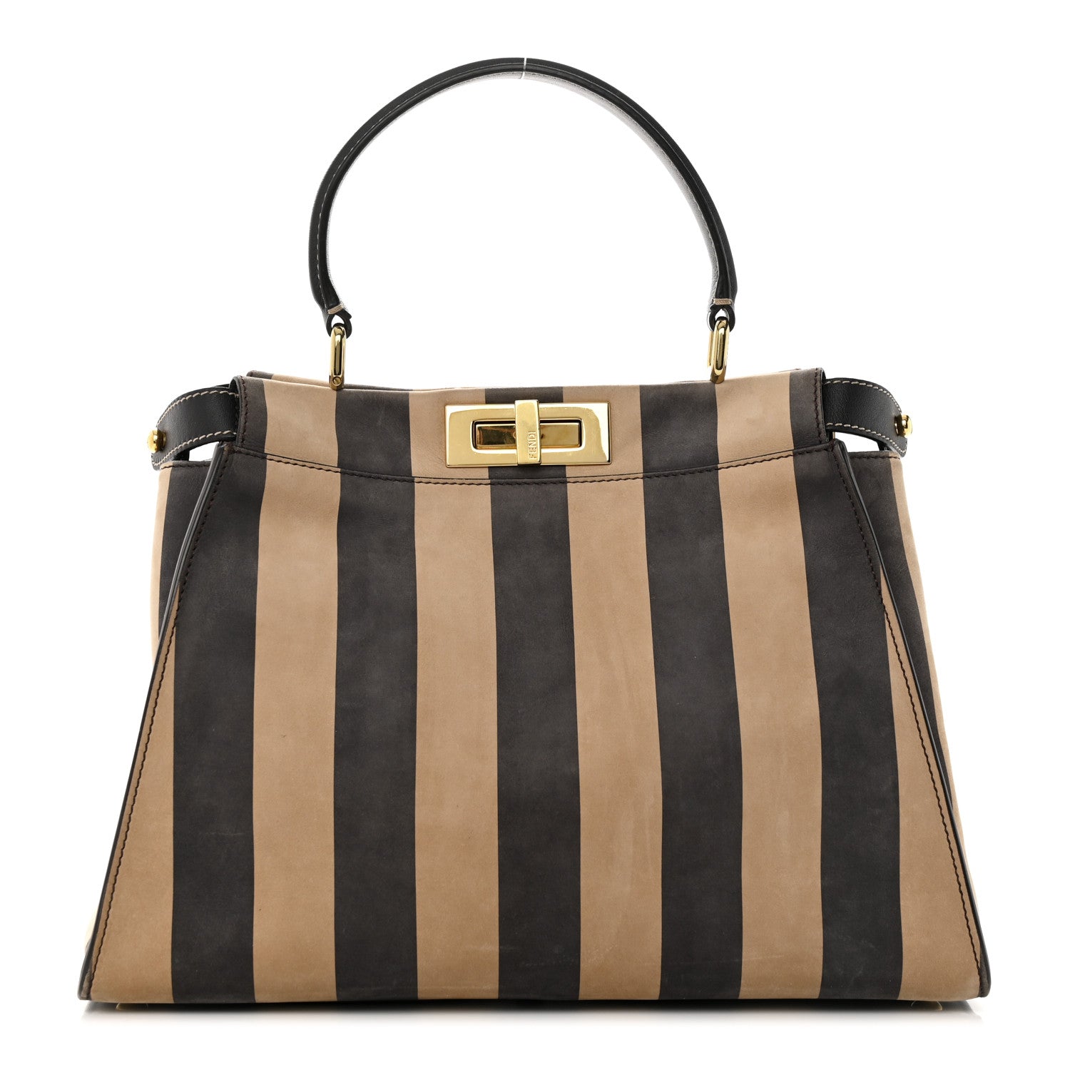 Fendi Vitello Nabuk Seta Pequin Medium Peekaboo Iconic Satchel Tobacco Moro Ebano 1 of 23