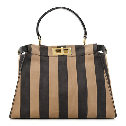 Fendi Vitello Nabuk Seta Pequin Medium Peekaboo Iconic Satchel Tobacco Moro Ebano 1 of 23