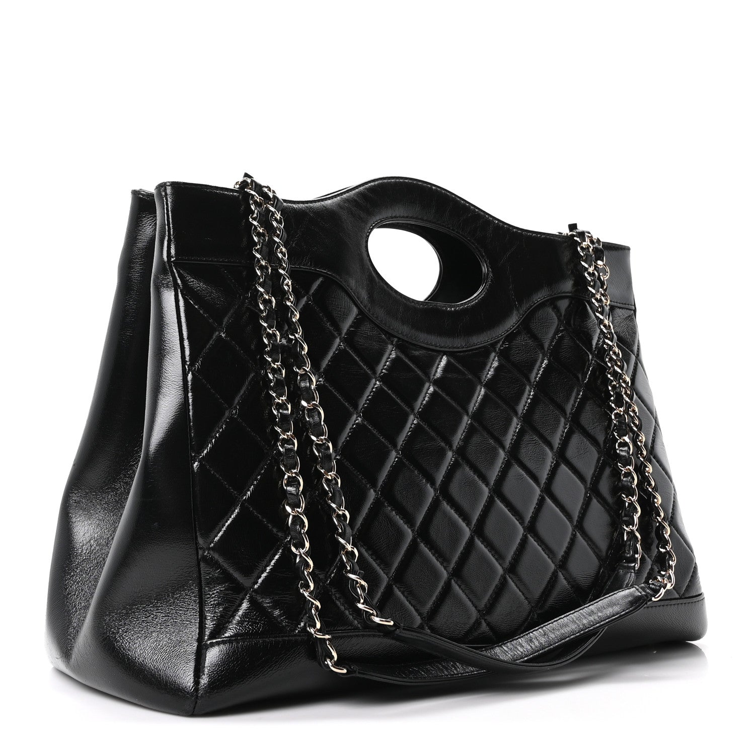 Chanel Shiny Aged Calfskin Quilted Large 31 Shopping Bag Black 3 of 10