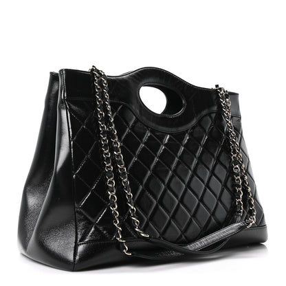 Chanel Shiny Aged Calfskin Quilted Large 31 Shopping Bag Black 3 of 10