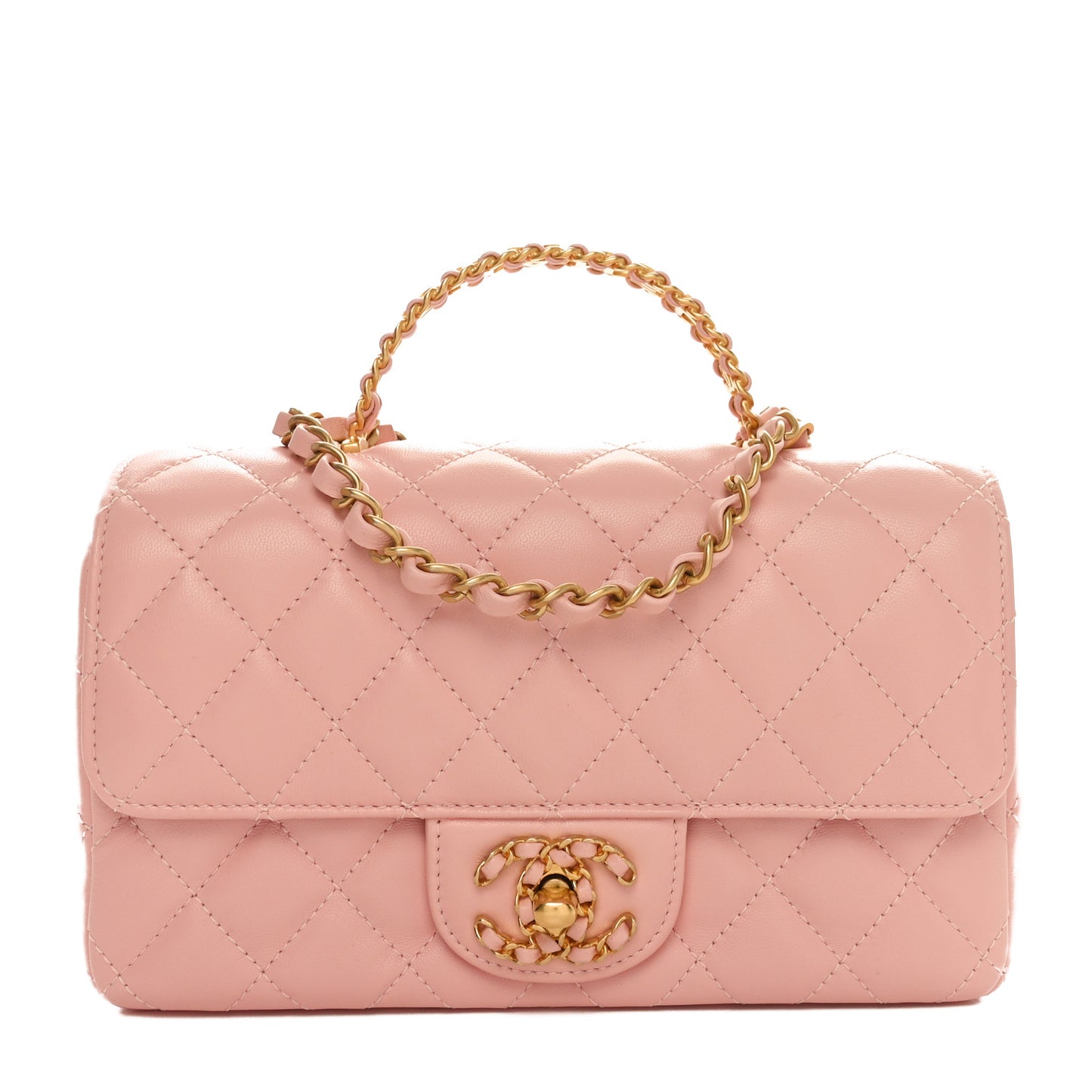 Lambskin Quilted Mini Strass On Top Flap Light Pink