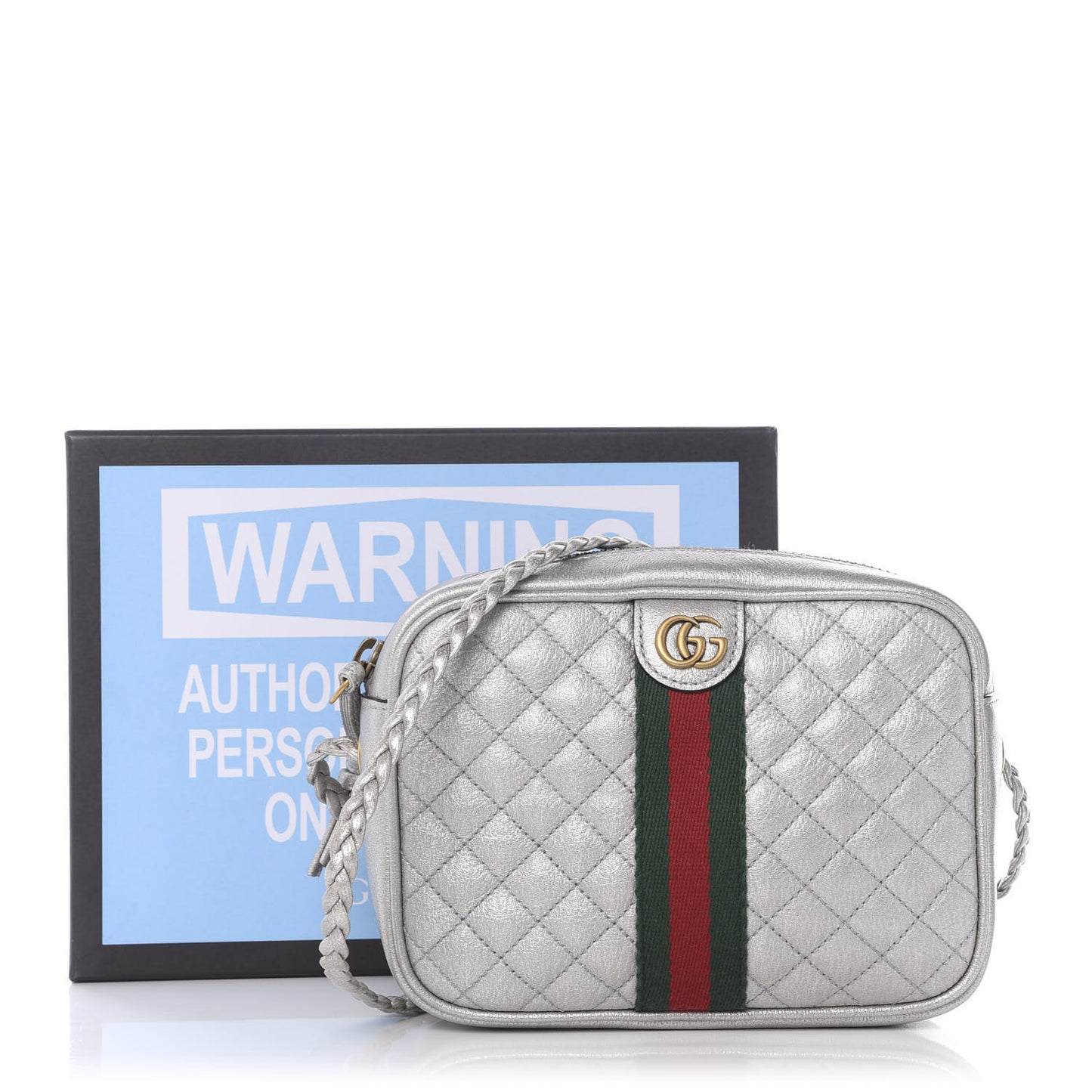 Laminated Nappa Web Trapuntata Mini GG Shoulder Bag Argento