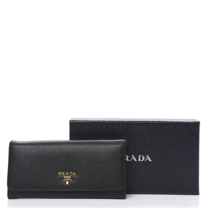 Prada Vitello Daino Continental Flap Wallet Black 7 of 7