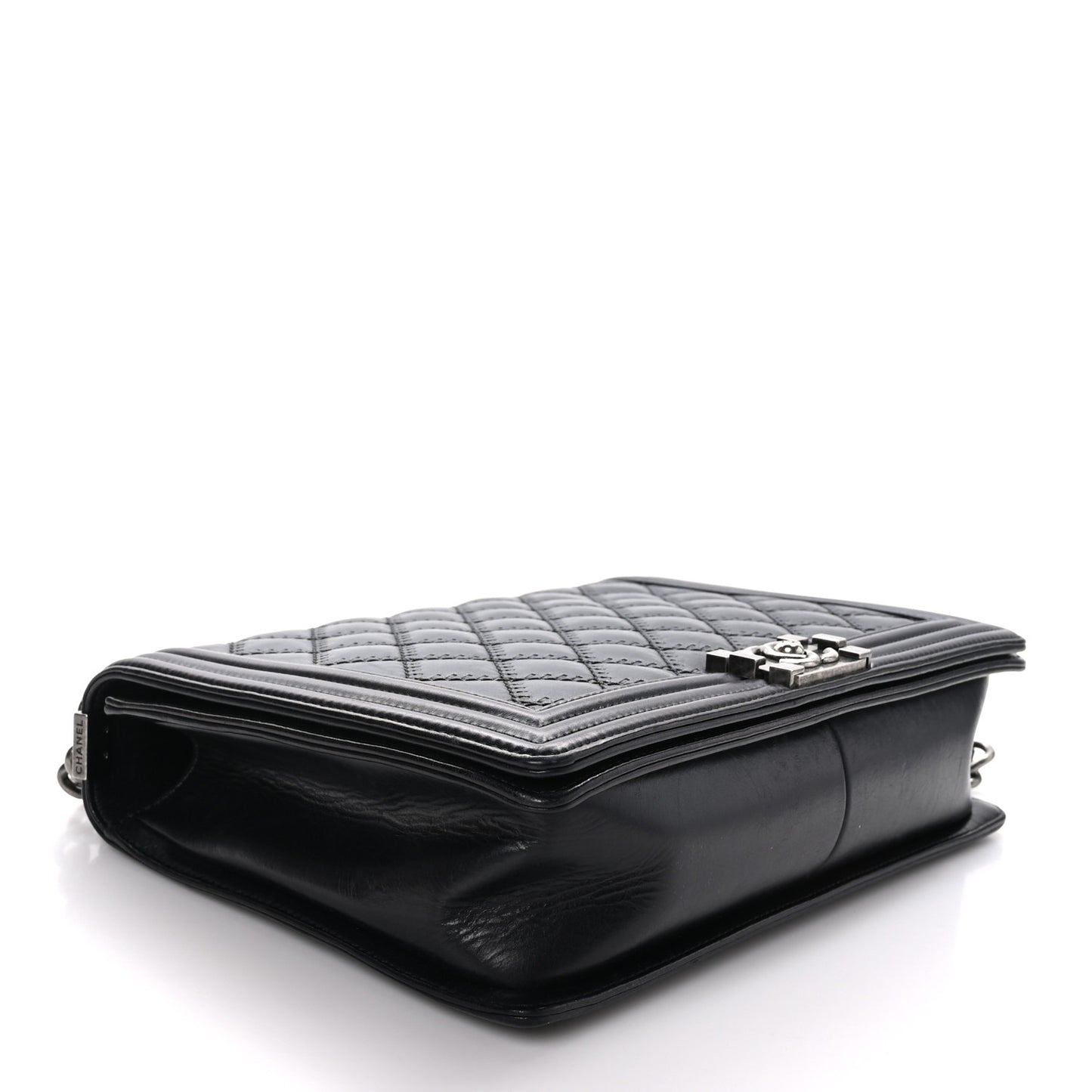 Calfskin Embossed Stitch Large Boy Flap Black