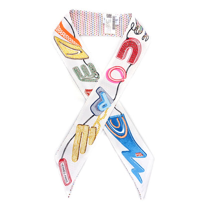 Hermes Silk Chevaloscope Neon Twilly White Bleu Rouge 1 of 4