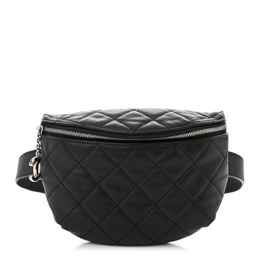 Grained Calfskin Quilted Waist Belt Bag Black