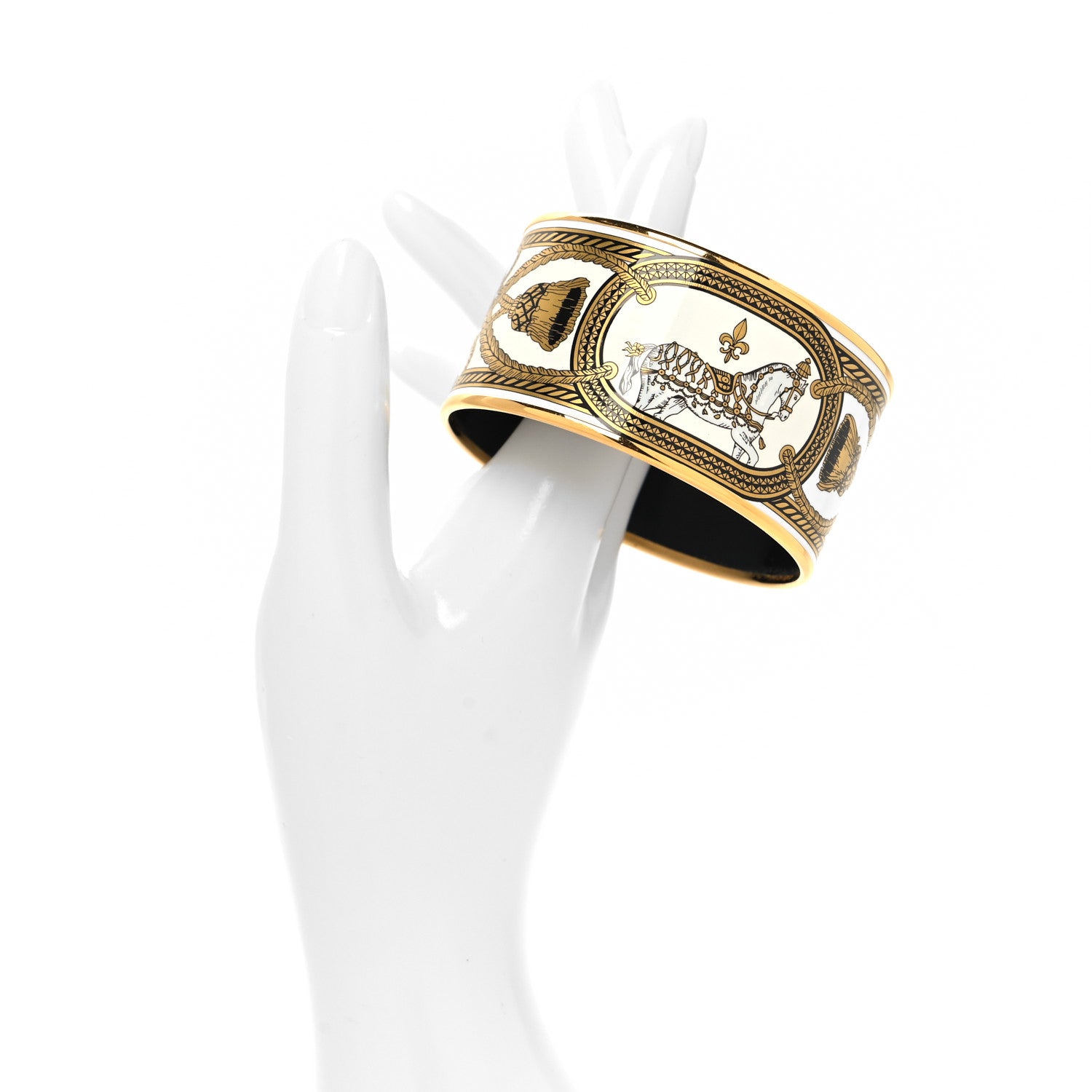 Hermes Enamel Printed Grand Apparat Extra Wide Bracelet 65 White 2 of 6