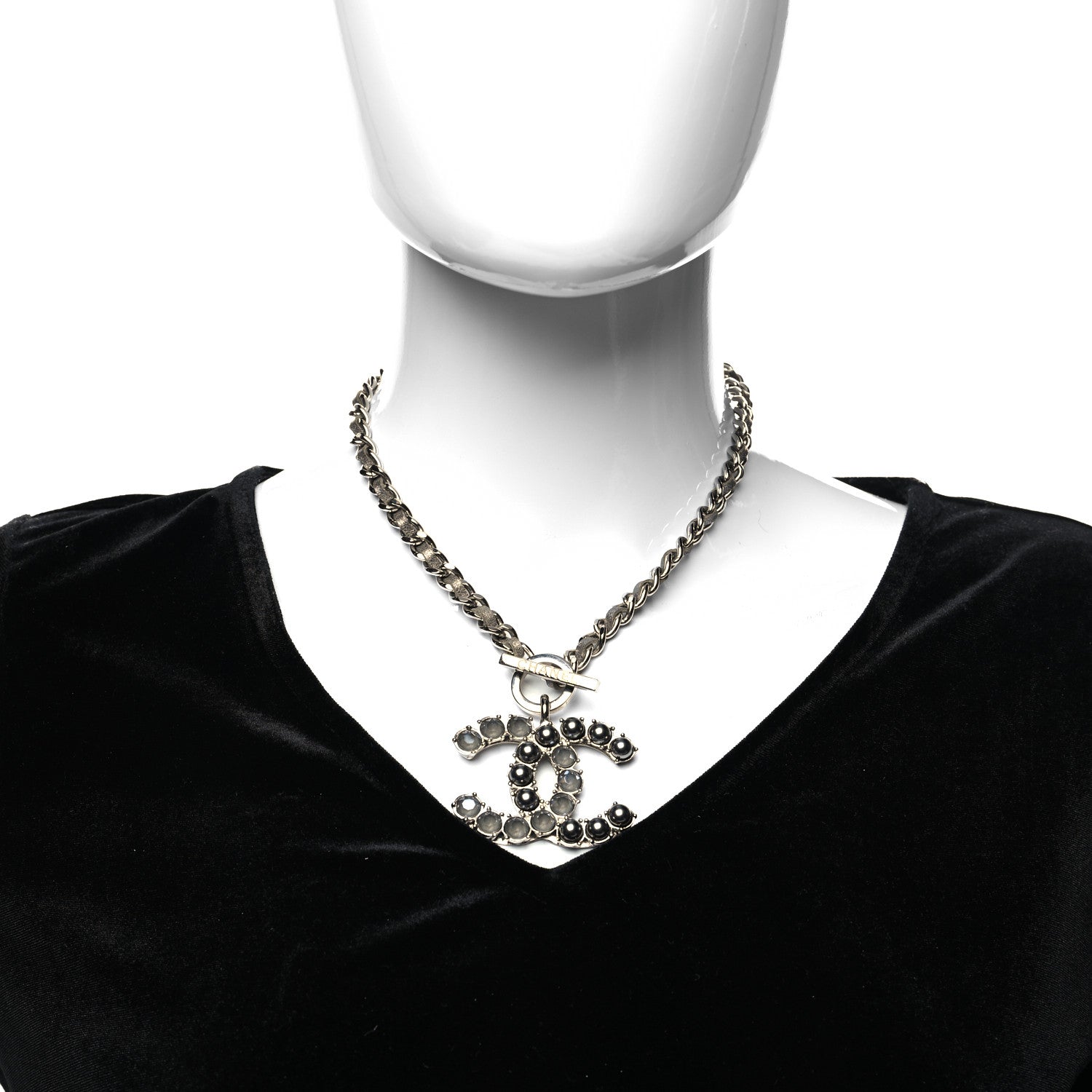 Chanel Crystal Pearl Short CC Necklace Silver Ruthenium 3 of 5