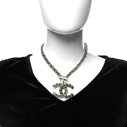 Chanel Crystal Pearl Short CC Necklace Silver Ruthenium 3 of 5