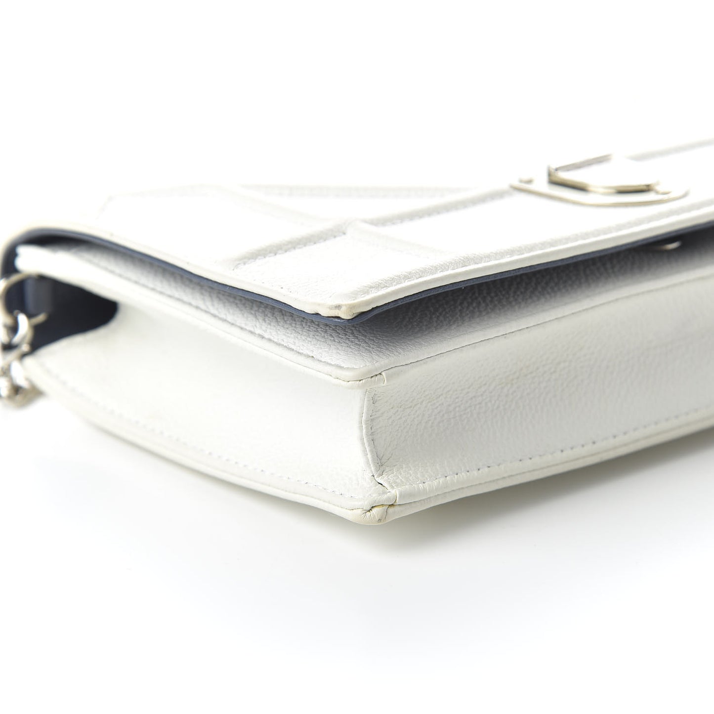 Grained Calfskin Diorama Wallet on Chain Pouch White