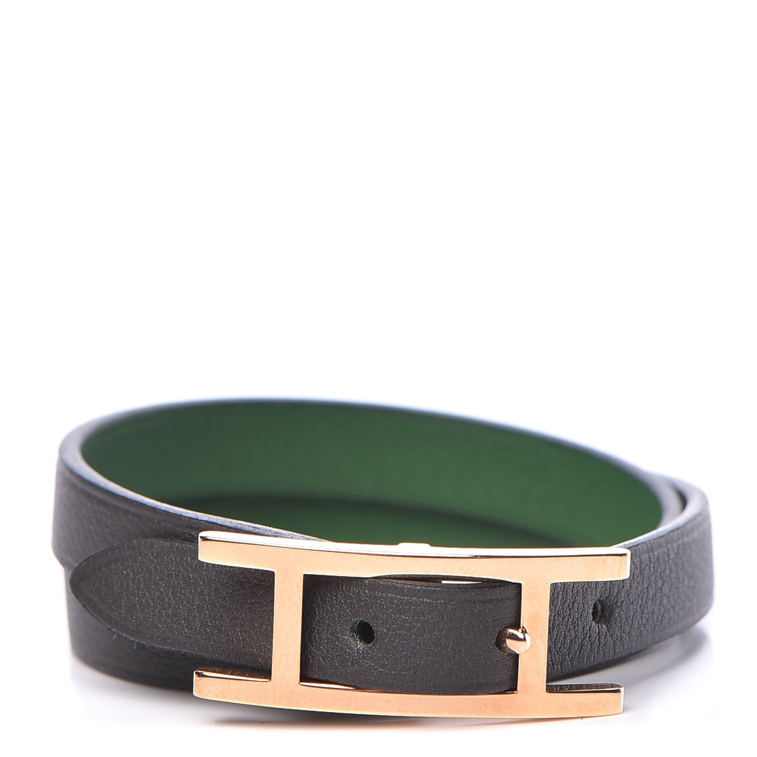 Hermes Swift Behapi Double Tour Bracelet T1 Graphite Vert Bengale 1 of 6
