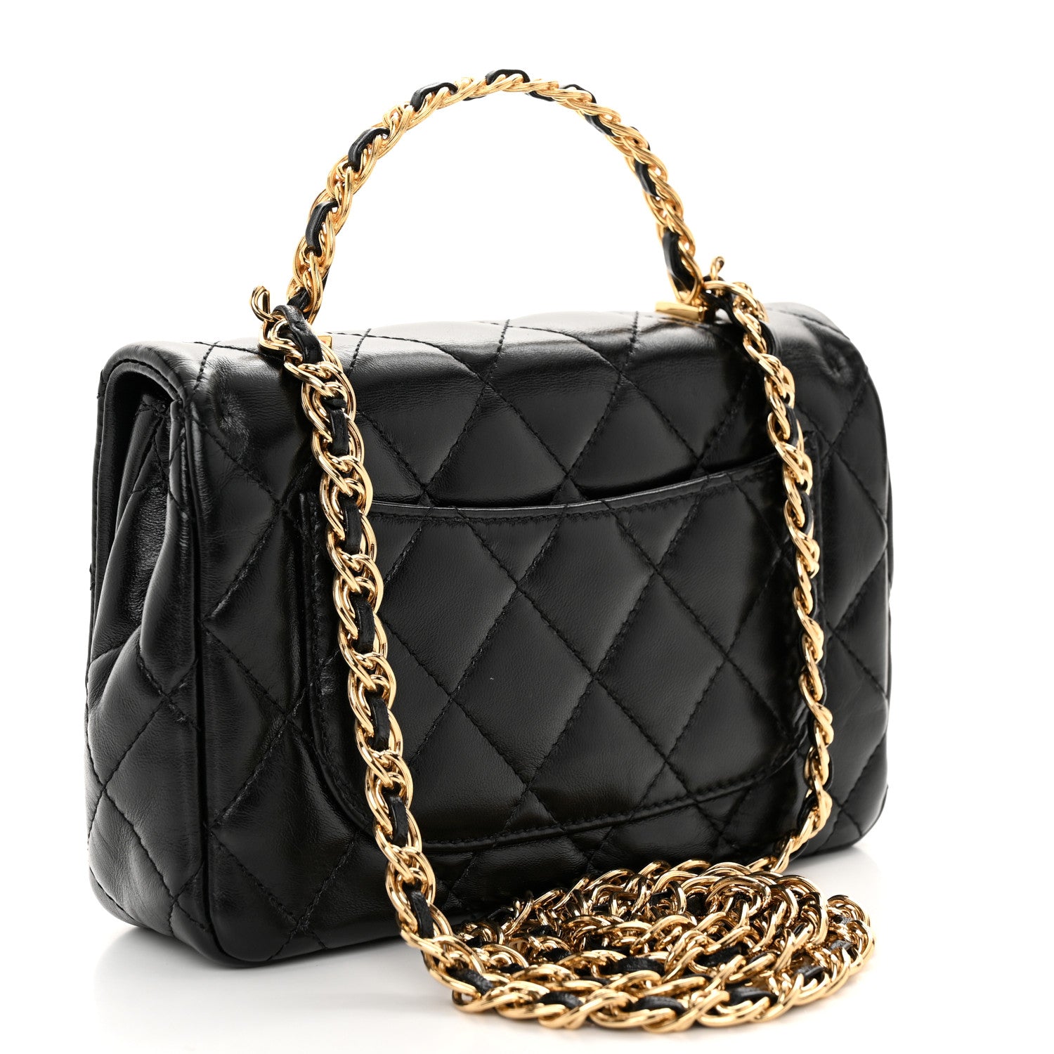 Chanel Shiny Lambskin Quilted Golden Links Top Handle Flap Black 3 of 11