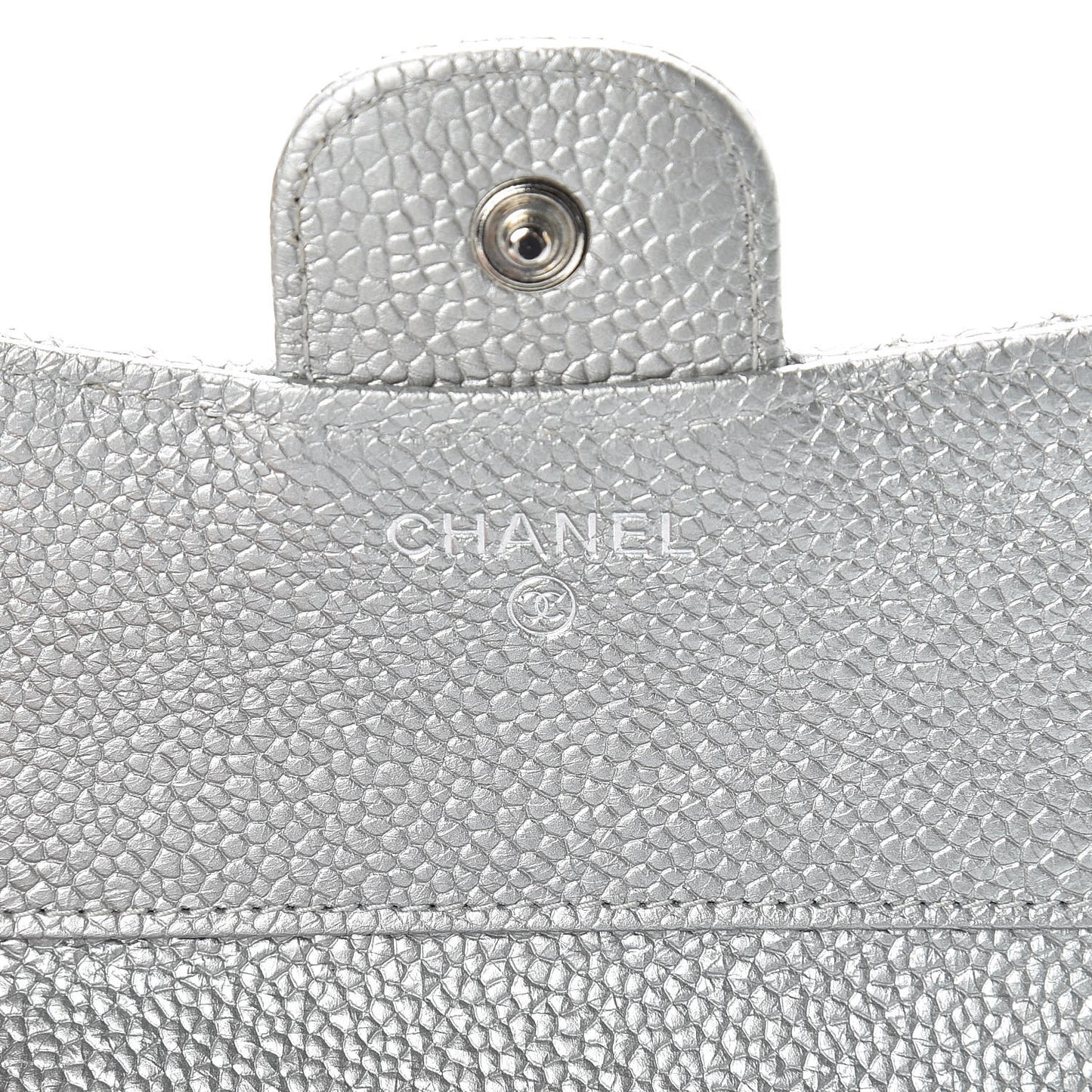 Metallic Caviar Quilted Compact Flap Wallet Silver