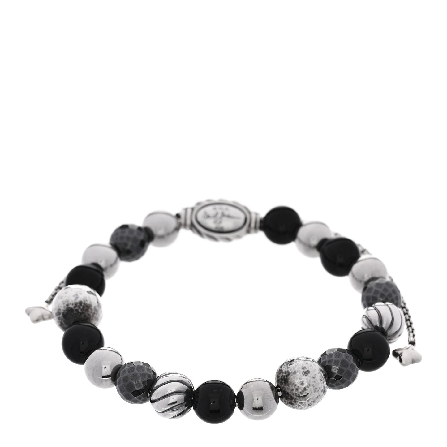 Sterling Silver Black Onyx Hematine 8mm Elements Bead Bracelet