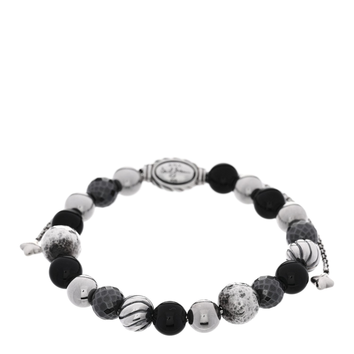 David Yurman Sterling Silver Black Onyx Hematine 8mm Elements Bead Bracelet 1 of 3
