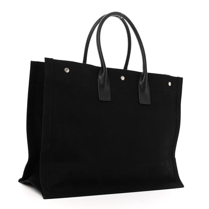 Saint Laurent Linen Calfskin Rive Gauche Tote Black 3 of 9